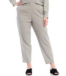 Plus Size Organic Cotton Linen Ticking Stripe Tapered Ankle Pull-On Pants