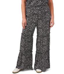 Plus Size Ditsy Tiered Pull-On Pants