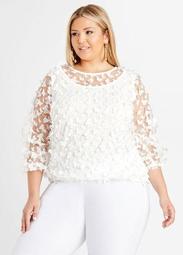 White Butterfly Mesh Layered Top