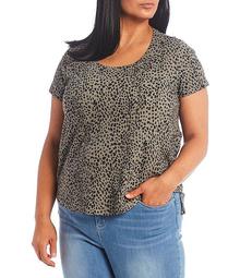 Plus Size Short Sleeve Leopard Print Knit Tee