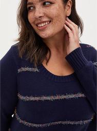 Tinsel Stripe Holiday Sweater - Navy
