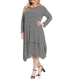 Plus Size Long Sleeve Stripe Balloon Dress