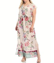 Plus Size Floral Border Maxi Dress