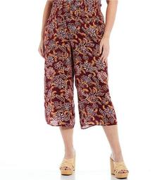 Plus Size Senna Red Dahlia Moroccan Blooms Smocked Pull-On Pants