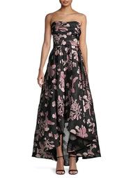 Strapless Floral High-Low Gown