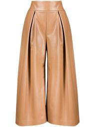 pleated faux-leather wide-leg trousers