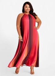 Colorblock Stripe Halter Maxi Dress