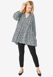 Tiered Tunic With Notch V-Neck