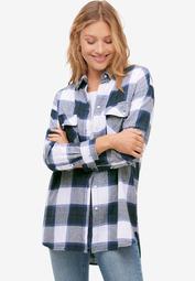Plaid Button-Front Flannel Tunic
