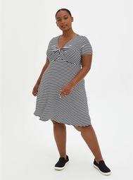 Twist Front Babydoll Dress - Super Soft Stripe Black & White