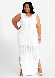 Belted Pointelle Maxi Dress