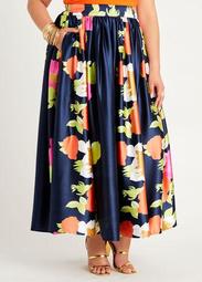 Floral Satin High Waist Maxi Skirt