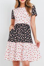 Floral-Contrast-Tiered-Ruffle-Dress