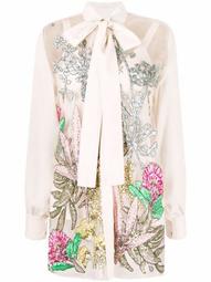 floral-embroidered tulle silk shirt