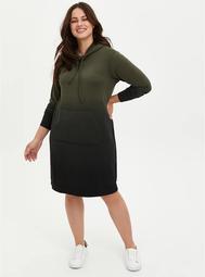 Hoodie Dress - French Terry Olive Dip Dye