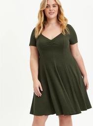Sweetheart Fit & Flare Midi Dress - Ribbed Olive