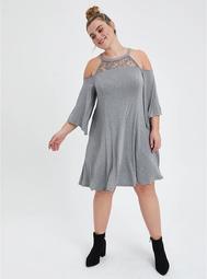 Cold Shoulder Fit & Flare Dress - Super Soft Heather Grey