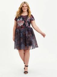 Convertible Scuba Skater Dress - Organza Floral Black