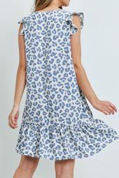 Ruffle -Cap -Sleeve-V-Neck-Leopard-Print-Dress