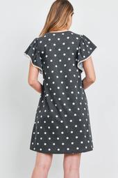 Pompom -Detail-Ruffle-Sleeve-Polka-Dot-Dress