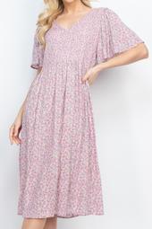 Butterfly -Sleeves-V-Neck-Floral-A-Line-Dress