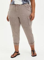 Relaxed Fit Cargo Crop Jogger - Stretch Challis Taupe Wash