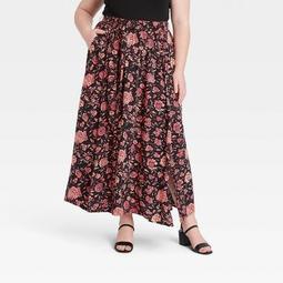 Women's Plus Size Floral Print Maxi Skirt - Ava & Viv™ Brown