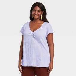 Women's Plus Size V-Neck  Ruched T-Shirt - Ava & Viv™ Lavender