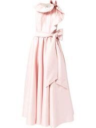 asymmetric-ruffle belted gown