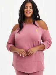 Cold Shoulder Active Sweatshirt - French Terry Pink