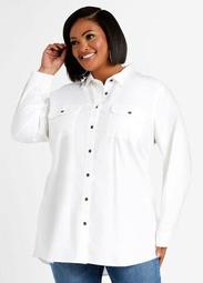 White Twill Button Up Top