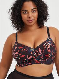 Lightly Lined Longline Wire-Free Bra - Leaves Black with 360° Back Smoothing™