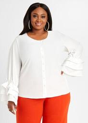 Tiered Bell Sleeve Button Up Top