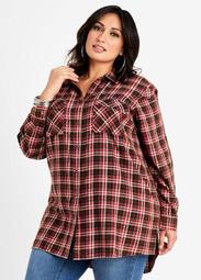 Red Plaid Cotton Button Up Top