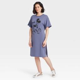 Women's Disney Mickey Short Sleeve Graphic T-Shirt Dress - Blue