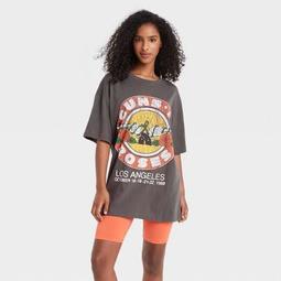 Women's Guns N Roses Short Sleeve Graphic T-Shirt Dress - Gray