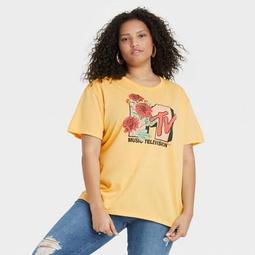 Women's MTV Floral Print Short Sleeve Graphic T-Shirt - Yellow