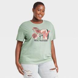 Women's MTV Floral Print Short Sleeve Graphic T-Shirt - Green