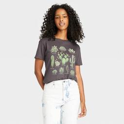 Women's Cactus Grid Short Sleeve Graphic T-Shirt - Black
