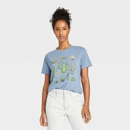 Women's Cactus Grid Short Sleeve Graphic T-Shirt - Blue
