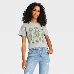 Women's Cactus Grid Short Sleeve Graphic T-Shirt - Gray