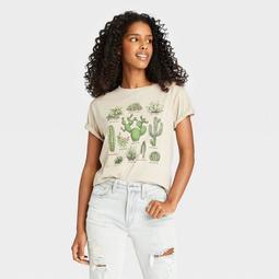 Women's Cactus Grid Short Sleeve Graphic T-Shirt - Taupe