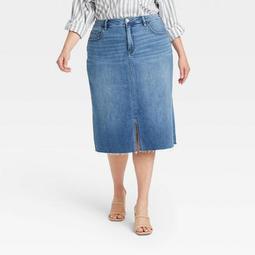 Women's Plus Size Straight Denim Skirt - Ava & Viv™ Medium Wash 
