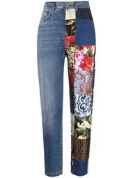 patchwork-detail straight-leg jeans
