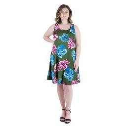 24seven Comfort Apparel Women's Plus Floral Sleeveless Dress