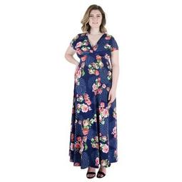 24seven Comfort Apparel Women's Plus Floral Cap Sleeve Maxi Dress