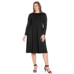 24seven Comfort Apparel Women's Plus Fit and Flare Midi Dress