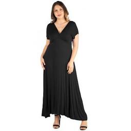 24seven Comfort Apparel Women's Plus V Neck Maxi Dress