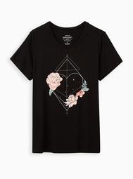 Perfect Tee - Super Soft Black Floral Heart