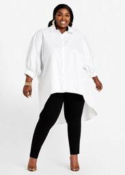 White Hi Low Button Up Duster Top